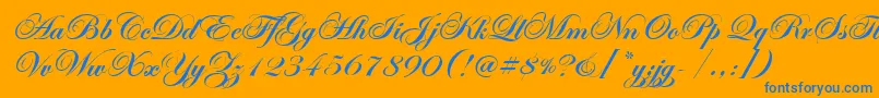 EdwardianScrItcTtBold-Schriftart – Blaue Schriften auf orangefarbenem Hintergrund