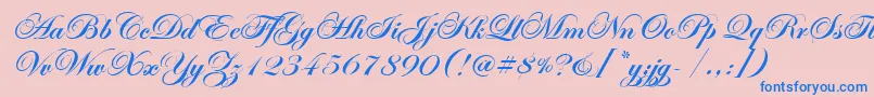 EdwardianScrItcTtBold-Schriftart – Blaue Schriften auf rosa Hintergrund