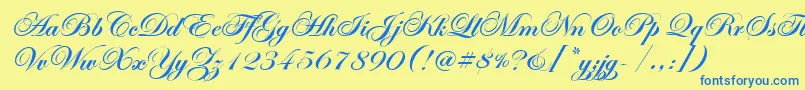 EdwardianScrItcTtBold Font – Blue Fonts on Yellow Background