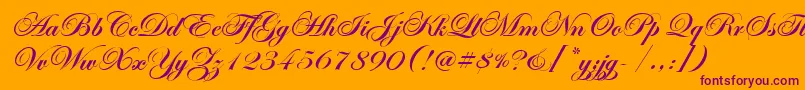 EdwardianScrItcTtBold-Schriftart – Violette Schriften auf orangefarbenem Hintergrund