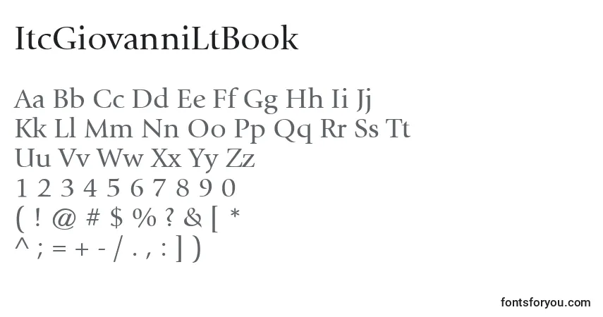 Czcionka ItcGiovanniLtBook – alfabet, cyfry, specjalne znaki