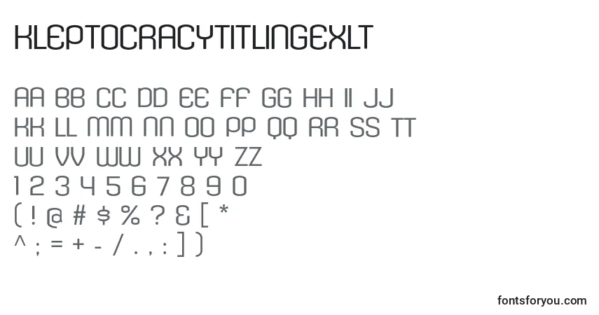 Czcionka KleptocracyTitlingExLt – alfabet, cyfry, specjalne znaki