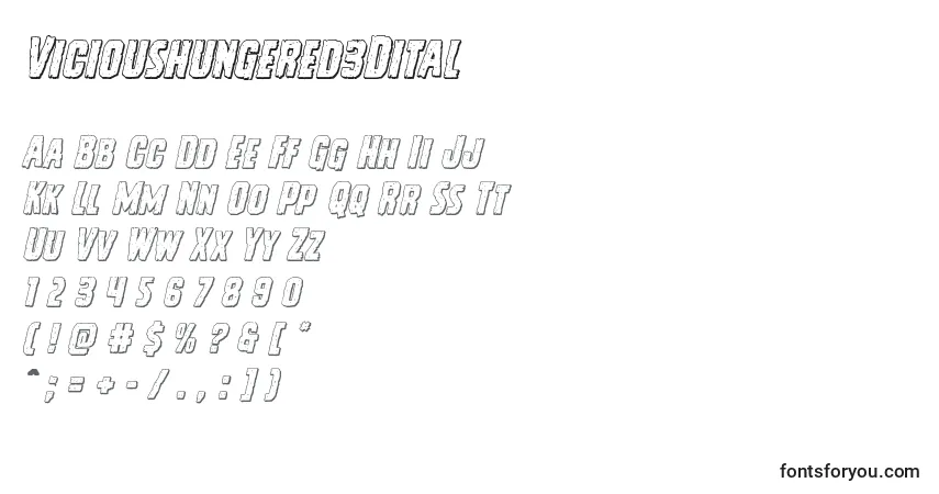 Czcionka Vicioushungered3Dital – alfabet, cyfry, specjalne znaki
