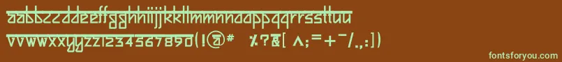 フォントBitlingsujatraBold – 緑色の文字が茶色の背景にあります。