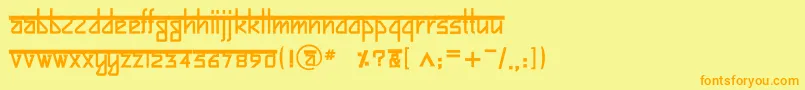 フォントBitlingsujatraBold – オレンジの文字が黄色の背景にあります。