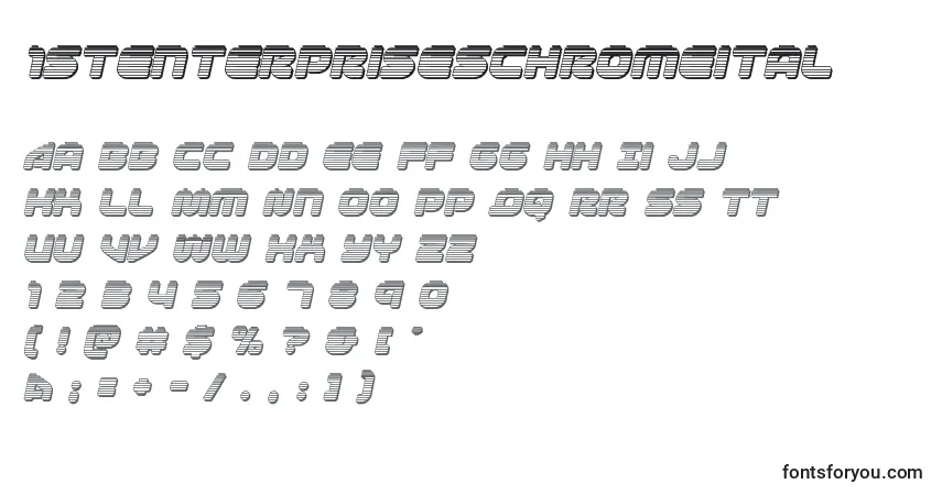 Czcionka 1stenterpriseschromeital – alfabet, cyfry, specjalne znaki
