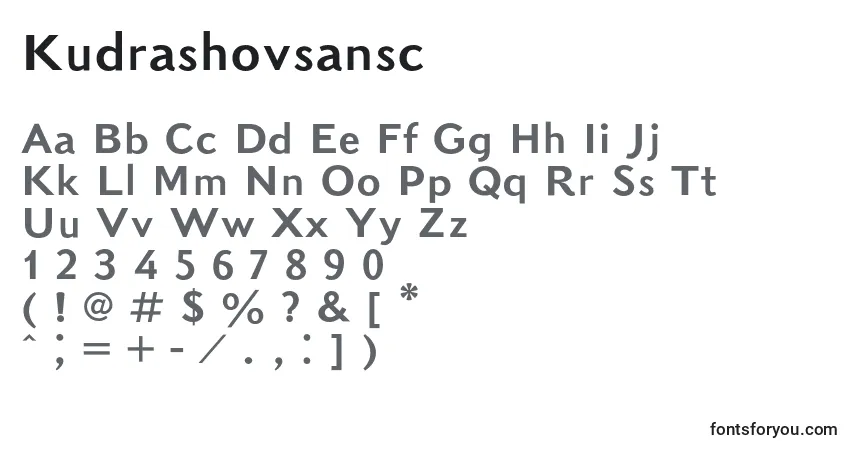 A fonte Kudrashovsansc – alfabeto, números, caracteres especiais