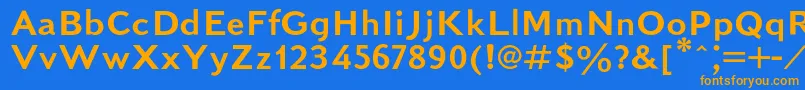 フォントKudrashovsansc – オレンジ色の文字が青い背景にあります。