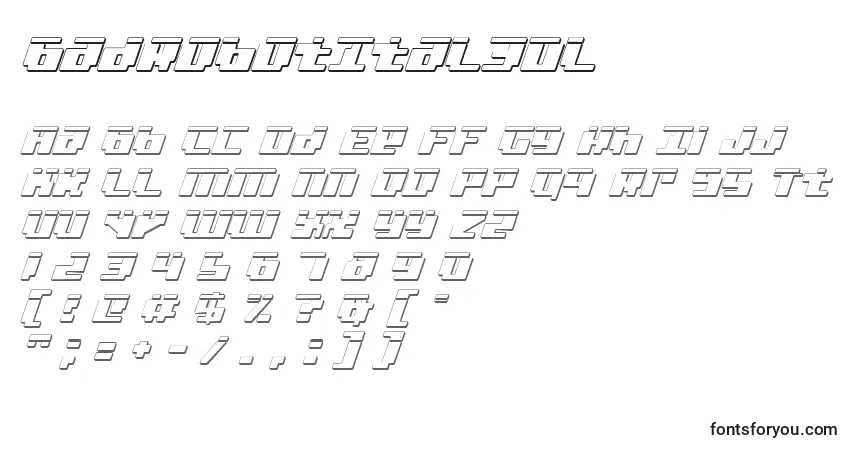 Schriftart BadRobotItal3Dl – Alphabet, Zahlen, spezielle Symbole