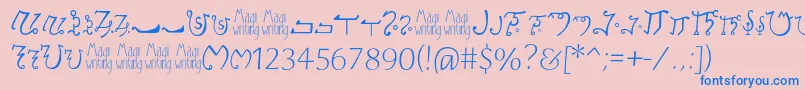 Magiwriting-Schriftart – Blaue Schriften auf rosa Hintergrund