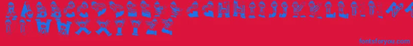 Clownsalphabeta-Schriftart – Blaue Schriften auf rotem Hintergrund