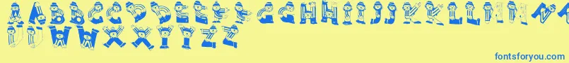 Czcionka Clownsalphabeta – niebieskie czcionki na żółtym tle