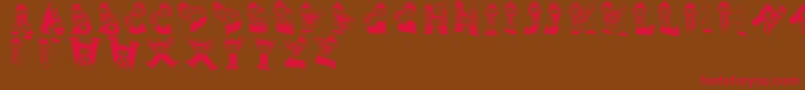 フォントClownsalphabeta – 赤い文字が茶色の背景にあります。