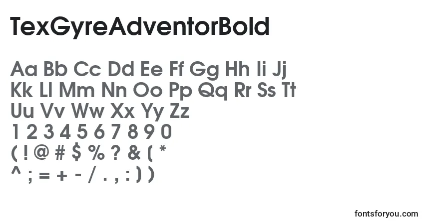 Schriftart TexGyreAdventorBold – Alphabet, Zahlen, spezielle Symbole