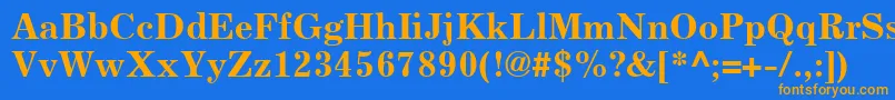 Weitere Informationen zur ExcelsiorLtBold-Schriftart ExcelsiorLtBold-Schriftart – Orangefarbene Schriften auf blauem Hintergrund