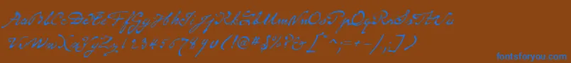 P22MonetRegular-Schriftart – Blaue Schriften auf braunem Hintergrund