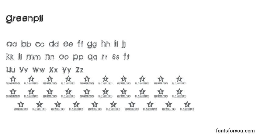 Schriftart Greenpil (45764) – Alphabet, Zahlen, spezielle Symbole