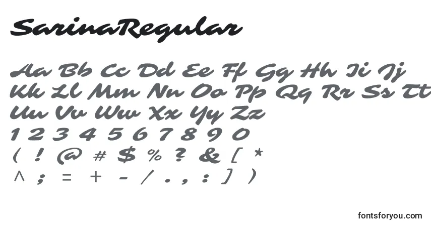 Czcionka SarinaRegular – alfabet, cyfry, specjalne znaki
