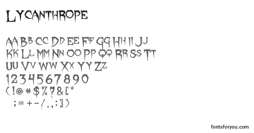 A fonte Lycanthrope – alfabeto, números, caracteres especiais