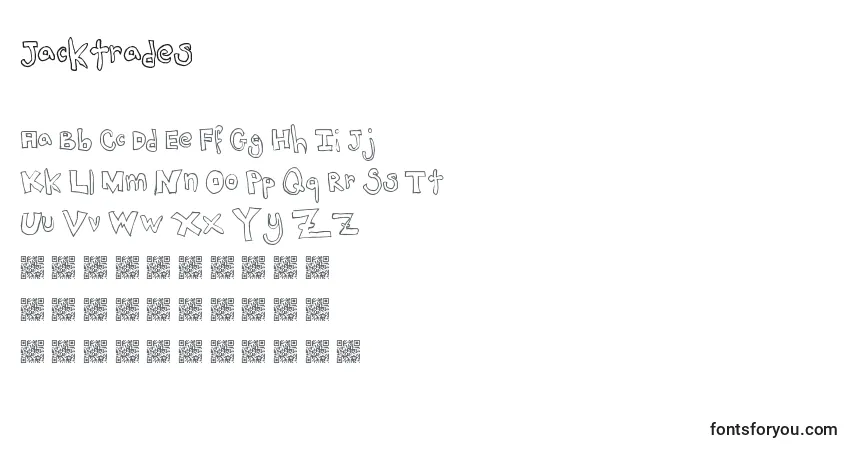 Schriftart Jacktrades – Alphabet, Zahlen, spezielle Symbole