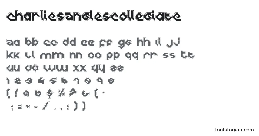 Czcionka CharliesAnglesCollegiate – alfabet, cyfry, specjalne znaki