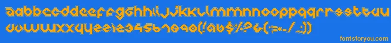 CharliesAnglesCollegiate-Schriftart – Orangefarbene Schriften auf blauem Hintergrund