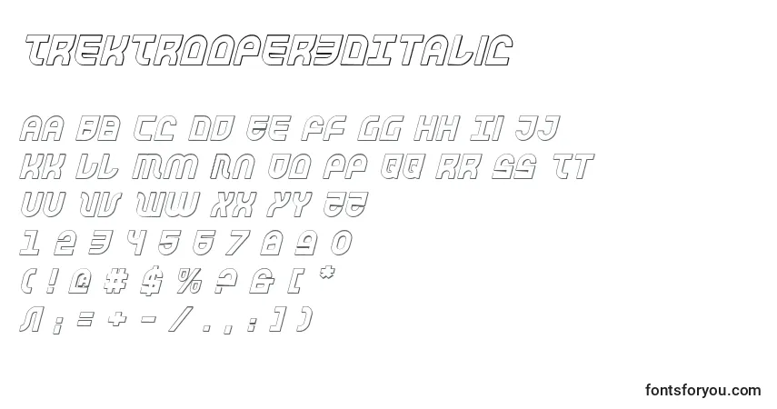 Czcionka TrekTrooper3DItalic – alfabet, cyfry, specjalne znaki