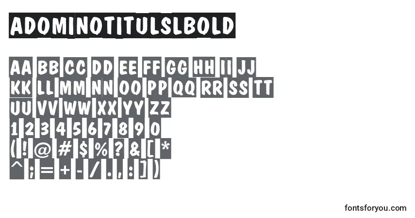 A fonte ADominotitulslBold – alfabeto, números, caracteres especiais