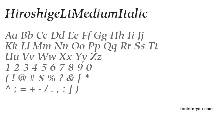 Шрифт HiroshigeLtMediumItalic – алфавит, цифры, специальные символы
