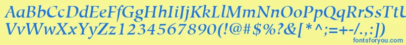 フォントHiroshigeLtMediumItalic – 青い文字が黄色の背景にあります。