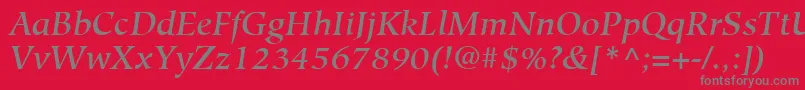 フォントHiroshigeLtMediumItalic – 赤い背景に灰色の文字