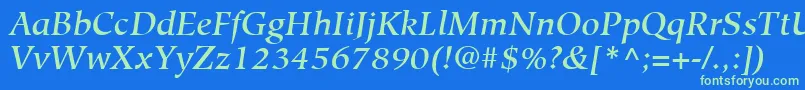 HiroshigeLtMediumItalic Font – Green Fonts on Blue Background