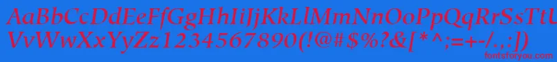 HiroshigeLtMediumItalic Font – Red Fonts on Blue Background