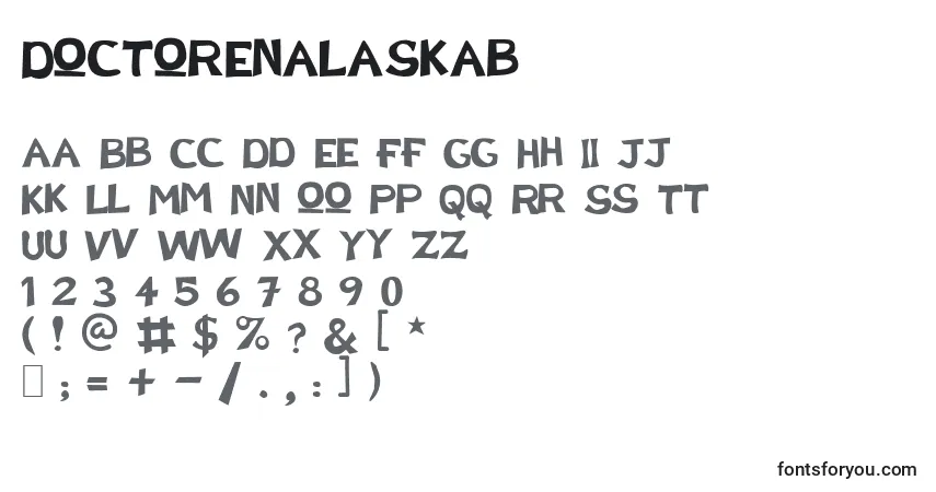 A fonte DoctorEnAlaskab – alfabeto, números, caracteres especiais