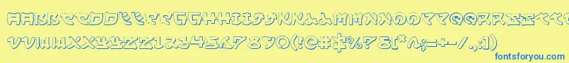 フォントYamamoto3D – 青い文字が黄色の背景にあります。