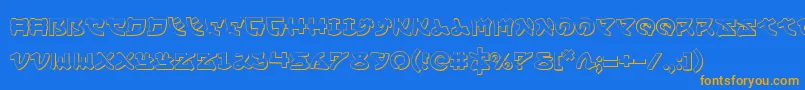 フォントYamamoto3D – オレンジ色の文字が青い背景にあります。