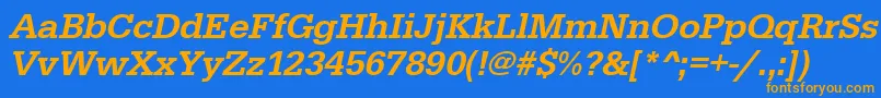 フォントUrwegyptiennetmedOblique – オレンジ色の文字が青い背景にあります。