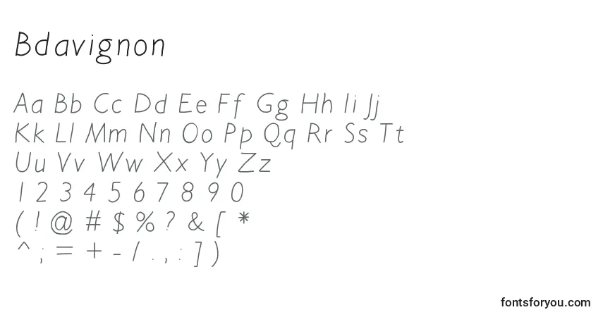 Schriftart Bdavignon – Alphabet, Zahlen, spezielle Symbole