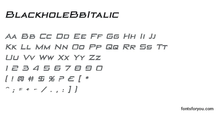 Czcionka BlackholeBbItalic – alfabet, cyfry, specjalne znaki