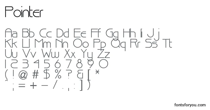 Schriftart Pointer – Alphabet, Zahlen, spezielle Symbole