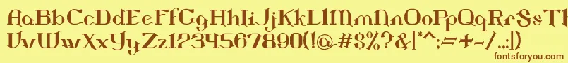 フォントLandon – 茶色の文字が黄色の背景にあります。