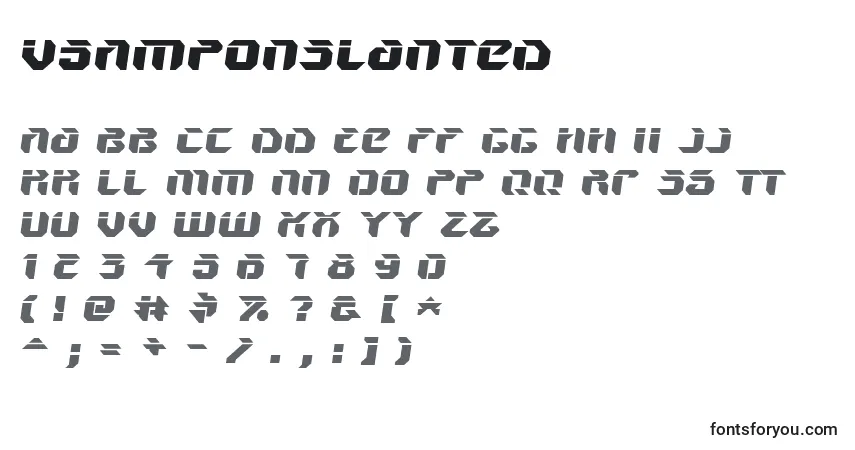 A fonte V5AmponSlanted – alfabeto, números, caracteres especiais
