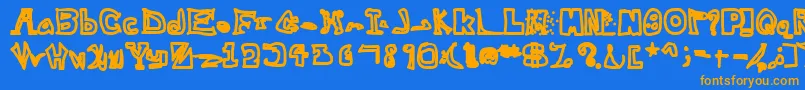 フォントWithNoRemorseEvil – オレンジ色の文字が青い背景にあります。