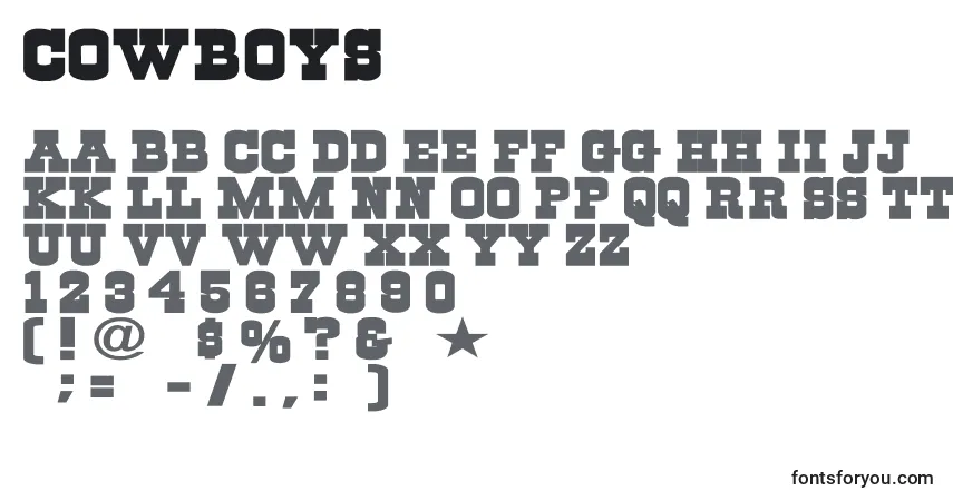 Czcionka Cowboys – alfabet, cyfry, specjalne znaki