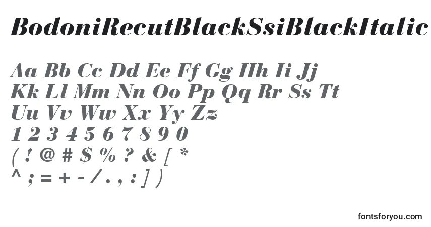 A fonte BodoniRecutBlackSsiBlackItalic – alfabeto, números, caracteres especiais