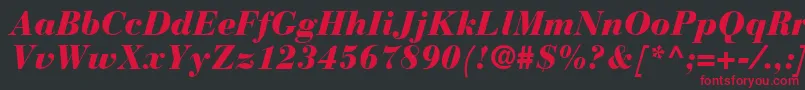 フォントBodoniRecutBlackSsiBlackItalic – 黒い背景に赤い文字