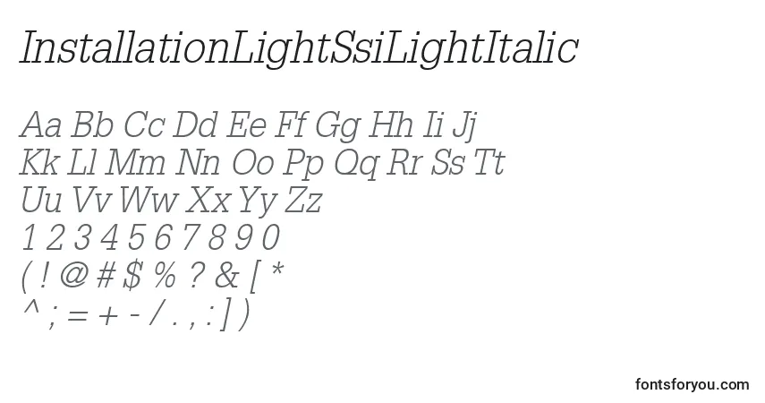 A fonte InstallationLightSsiLightItalic – alfabeto, números, caracteres especiais