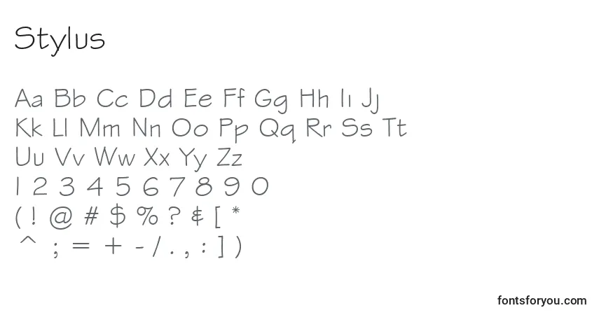 A fonte Stylus – alfabeto, números, caracteres especiais