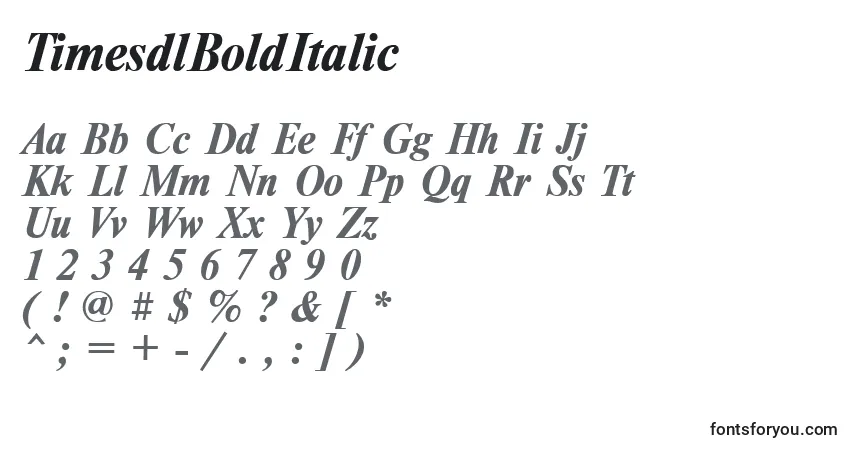 Schriftart TimesdlBoldItalic – Alphabet, Zahlen, spezielle Symbole
