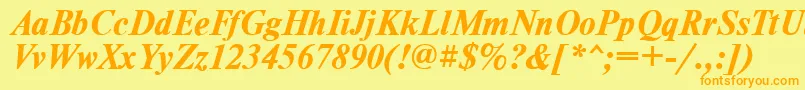 TimesdlBoldItalic-fontti – oranssit fontit keltaisella taustalla